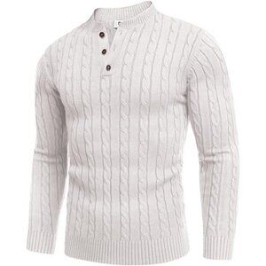 Cozy Knit Henley Sweater Men Quarter Button Long Sleeve